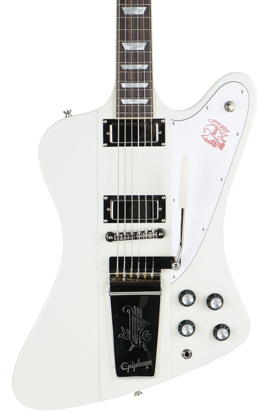 New Epiphone 1963 Firebird V Reissue With Maestro Vibrola Polaris White