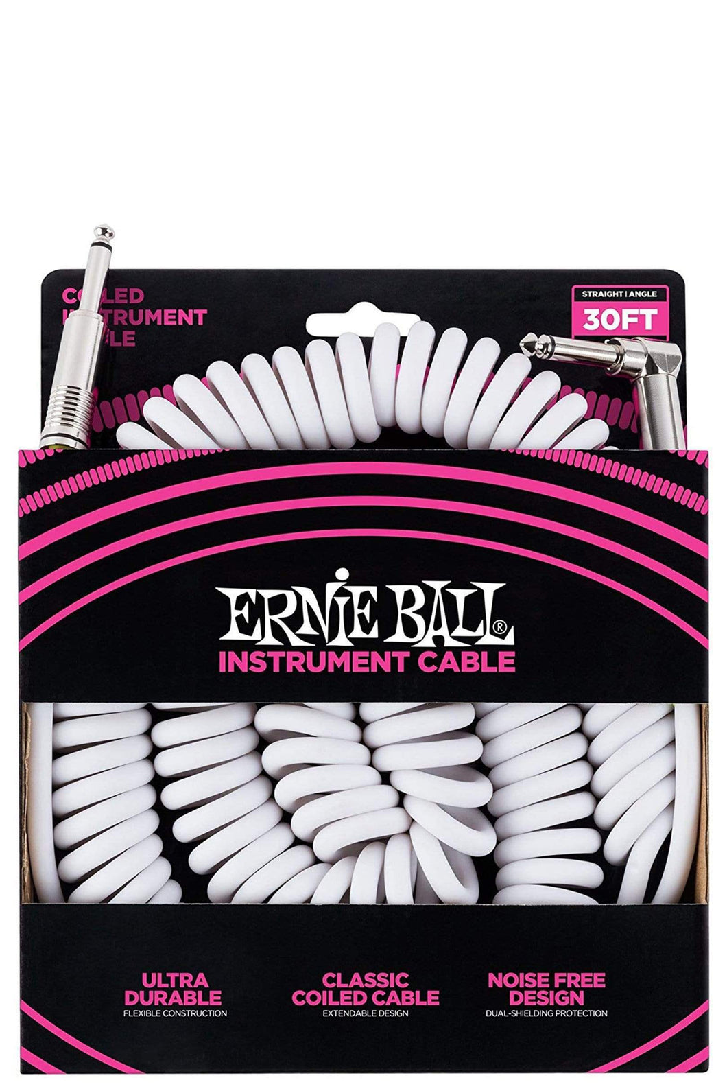 Ernie Ball Coiled Instrument Cable Straight/Angle 30ft - White